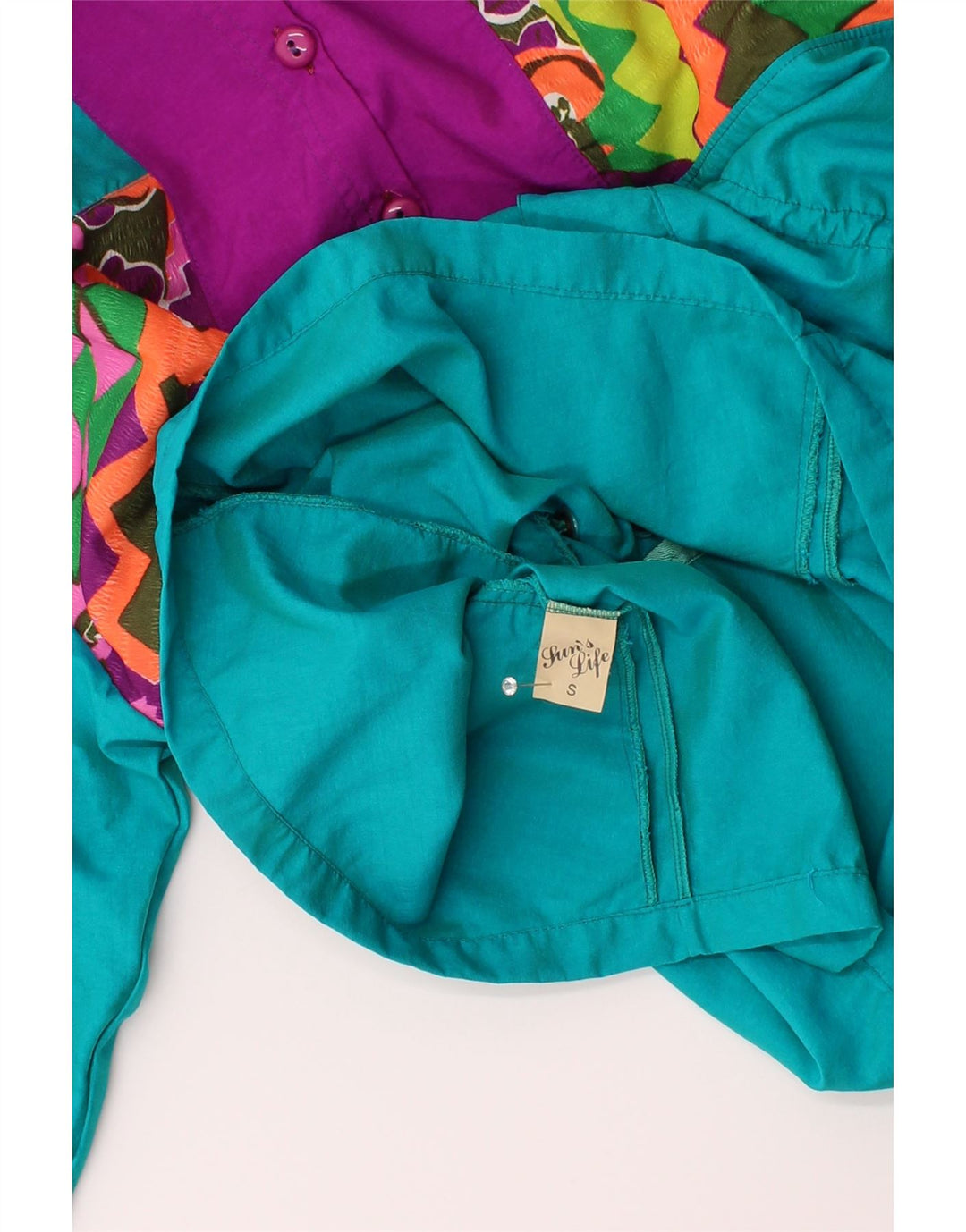 SUN'S LIFE Mens Oversized Anorak Jacket UK 36 Small Turquoise Geometric Vintage Sun's Life and Second-Hand Sun's Life from Messina Hembry 