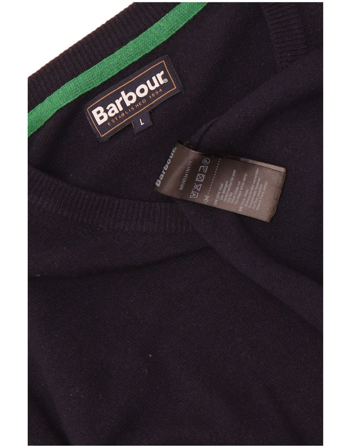 Barbour Maglione con scollo a V da uomo, grande, in lana blu navy