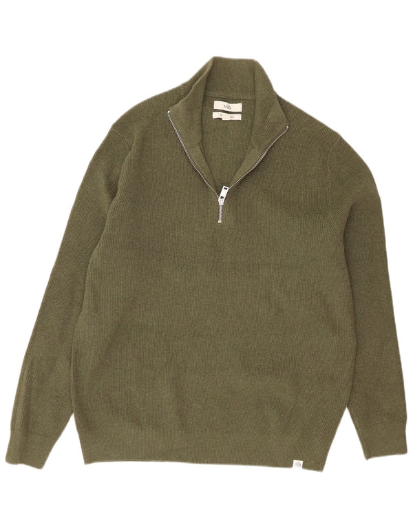 Maglione da uomo Marks & Spencer con zip e collo grande in poliestere verde