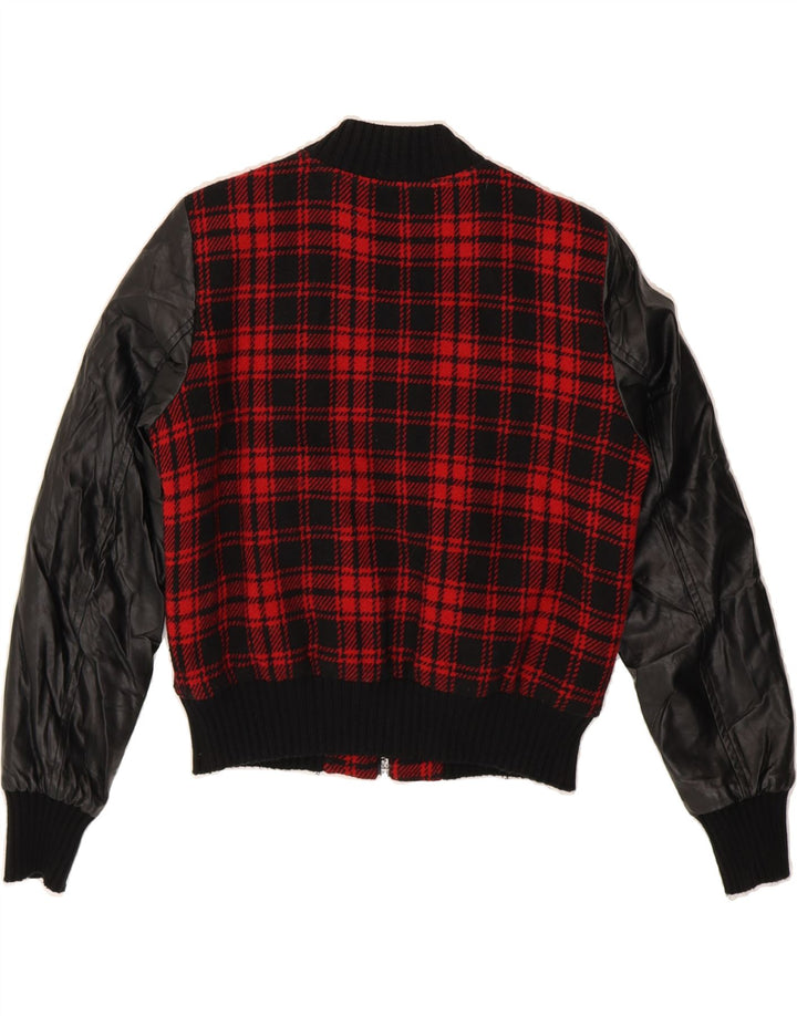 BENETTON Womens Bomber Jacket IT 40 Small Red Check Acrylic Vintage Benetton and Second-Hand Benetton from Messina Hembry 