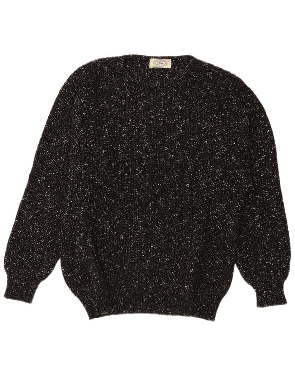 Maglione maglione girocollo vintage da uomo XL in lana screziata nera