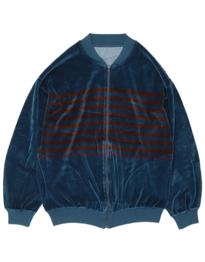 Giacca da ginnastica vintage da uomo in velluto a righe medie blu navy