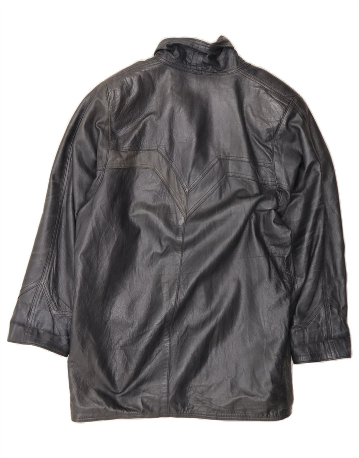 VINTAGE Womens Leather Coat UK 14 Medium Navy Blue Leather Vintage Vintage and Second-Hand Vintage from Messina Hembry 