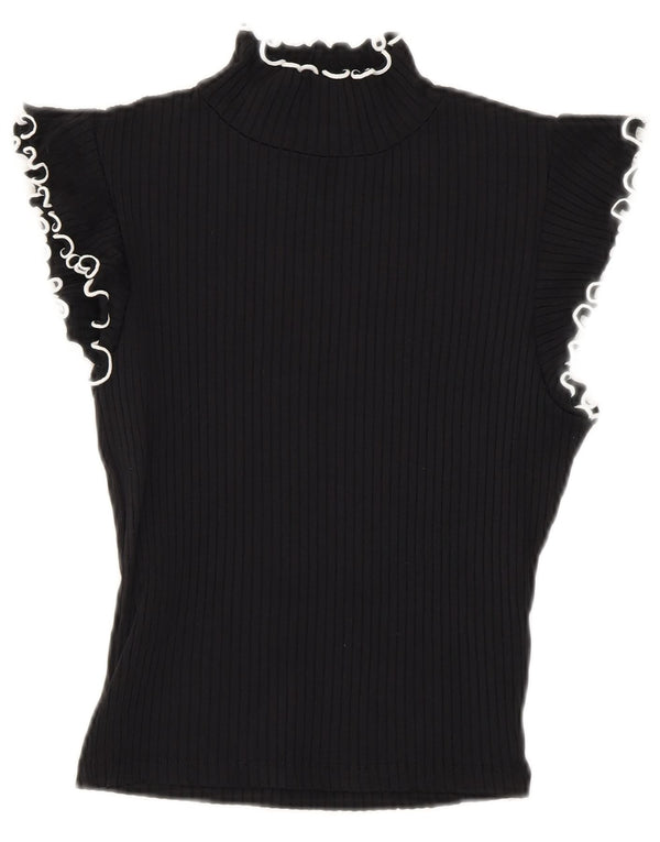 Top corto da donna Zara in camicetta UK 8 Small nero in poliammide