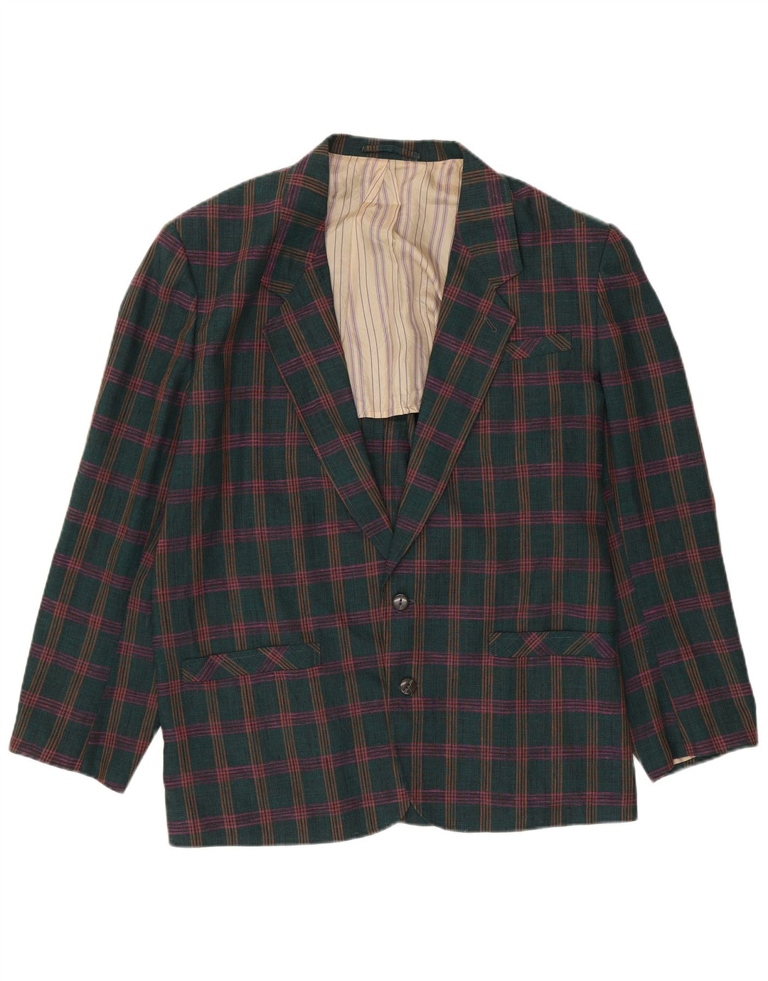 Giacca blazer da uomo a 2 bottoni OFFSHORE UK 38 Lino a quadri verde medio