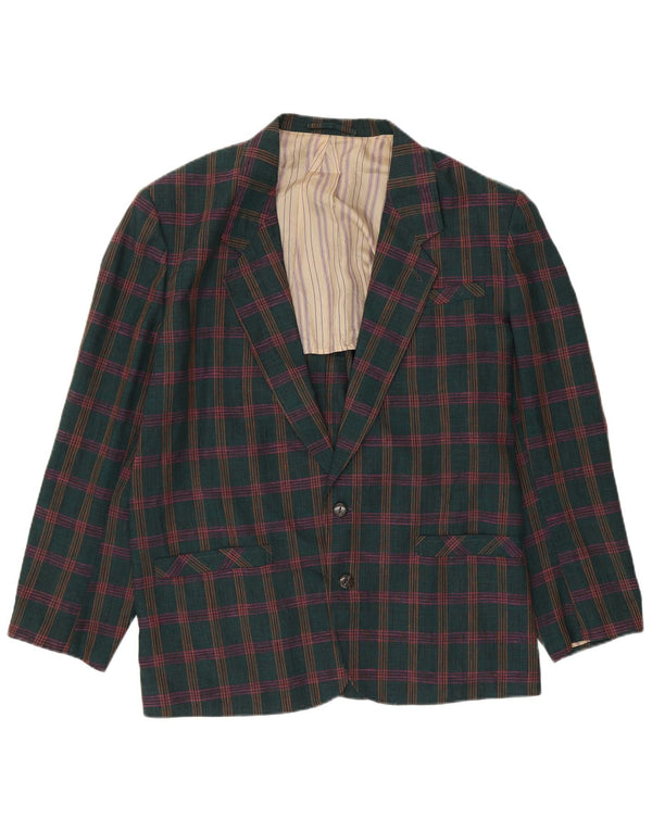 Giacca blazer da uomo a 2 bottoni OFFSHORE UK 38 Lino a quadri verde medio