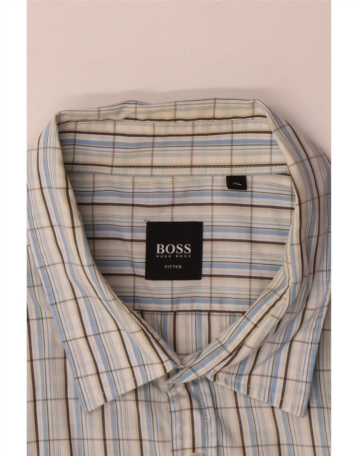 Camicia a maniche corte da uomo Hugo Boss XL in cotone a quadri blu
