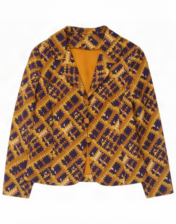 Giacca blazer vintage da donna a 3 bottoni UK 12 Giallo medio geometrico