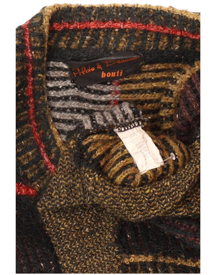 Maglione vintage da uomo con scollo a V, lana a righe multicolori di grandi dimensioni