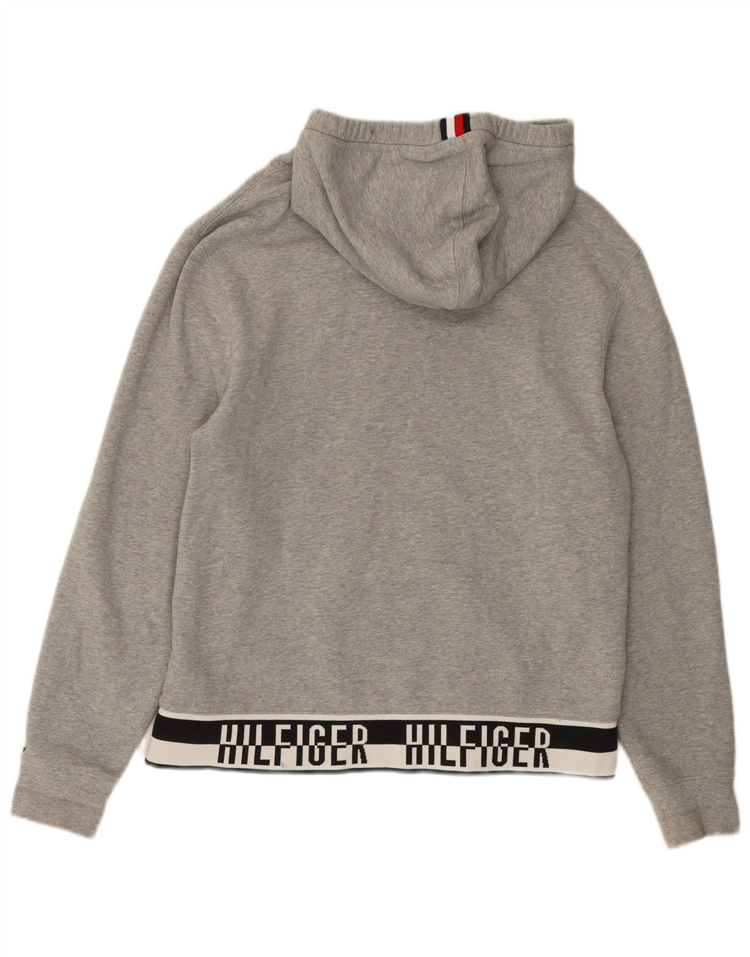 TOMMY HILFIGER Maglione con cappuccio grafico da uomo in cotone color block grigio medio