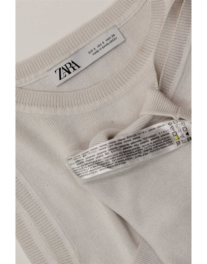 Top corto pullover da donna Zara UK 8 piccolo in viscosa bianco sporco