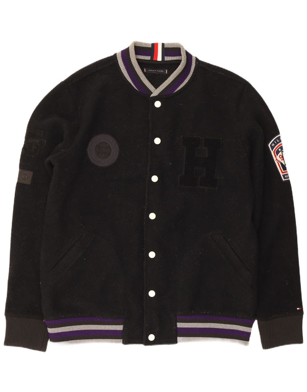 Giacca college in pile grafico da uomo Tommy Hilfiger UK 42 XL poliestere nero