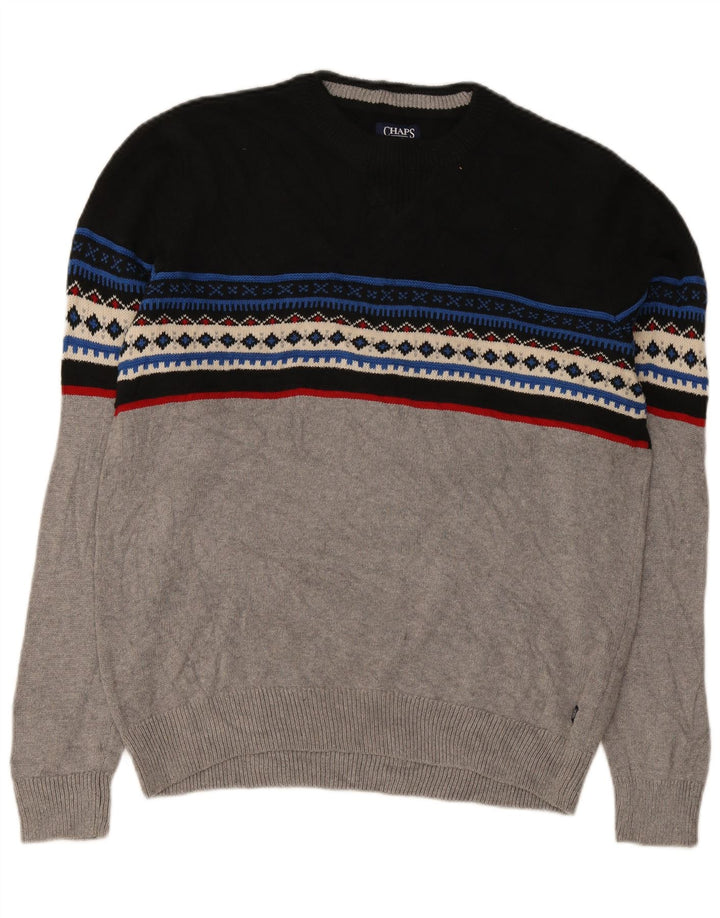 Chaps Uomo Maglione Girocollo Maglione Grande Cotone Fair Isle Grigio