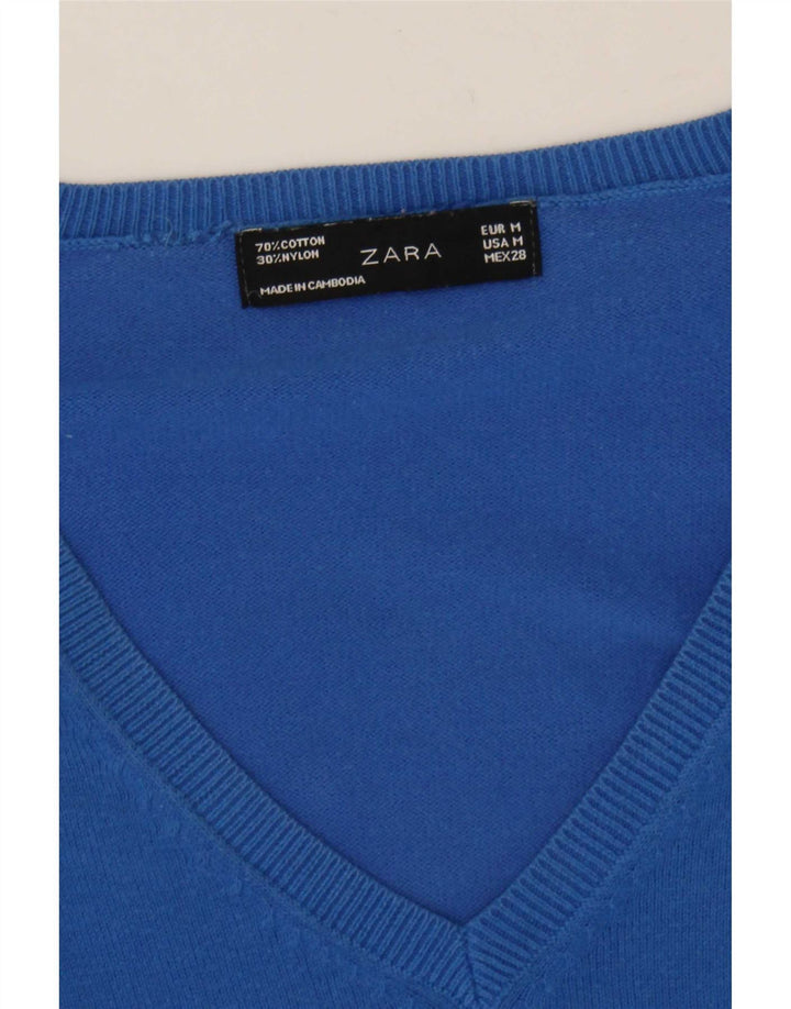 Maglione da donna con scollo a V Zara UK 12 Cotone blu medio