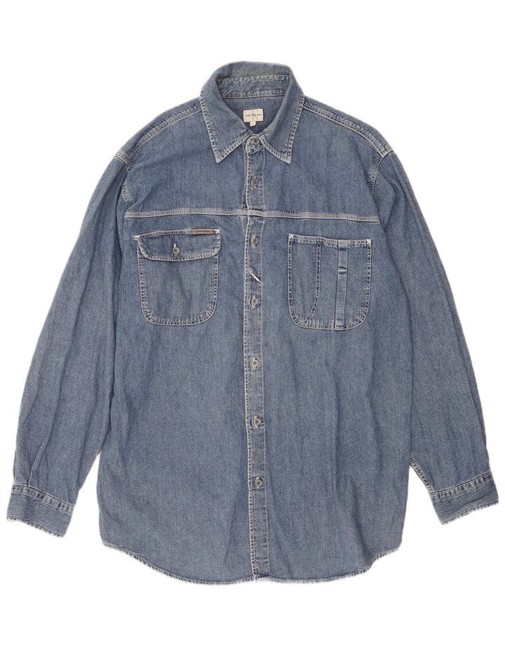 Camicia di jeans da uomo Calvin Klein grande in cotone blu