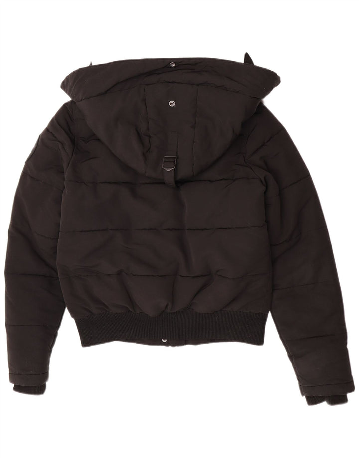 Giacca imbottita con cappuccio da donna Superdry UK 12 medio nero poliestere