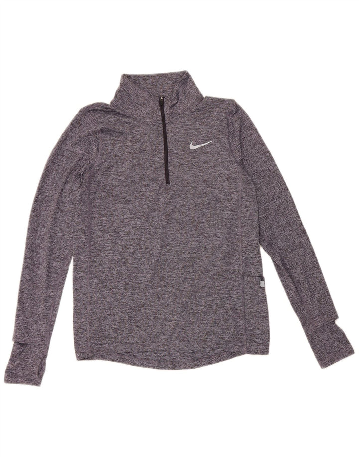 Maglia Nike da uomo Dri Fit con zip e collo a maniche lunghe XS in poliestere chiazzato blu