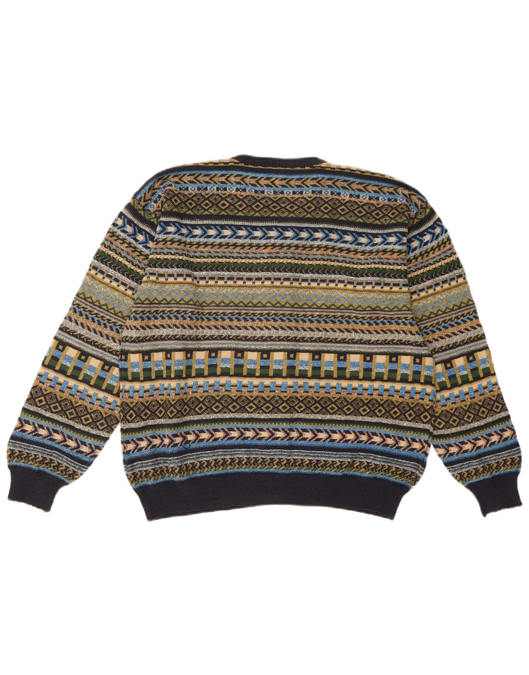 Maglione cardigan da donna vintage UK 16 Grande motivo geometrico multicolore