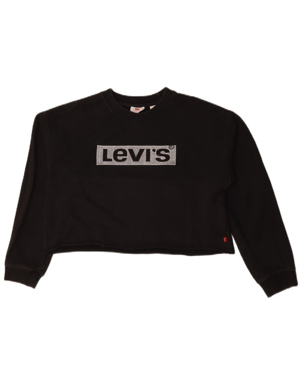 Levi's Top corto con grafica oversize da donna a maniche lunghe UK 10 piccolo nero