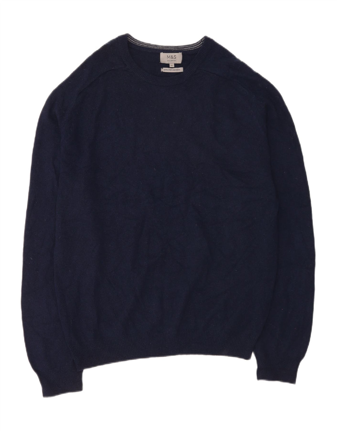 Maglione maglione girocollo da uomo Marks & Spencer XL blu navy in lana d'agnello