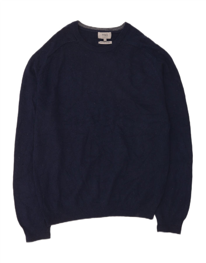 Maglione maglione girocollo da uomo Marks & Spencer XL blu navy in lana d'agnello