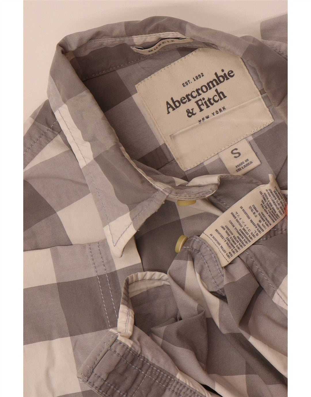 Camicia a maniche corte da uomo Abercrombie & Fitch piccola in cotone a quadri grigi