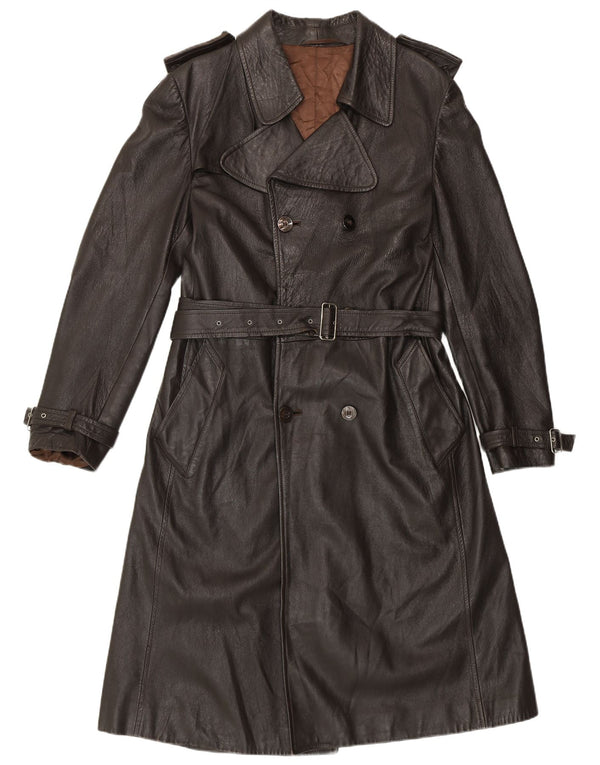 Trench in pelle da donna vintage UK 14 Marrone medio