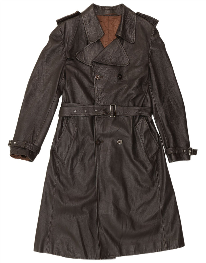 Trench in pelle da donna vintage UK 14 Marrone medio
