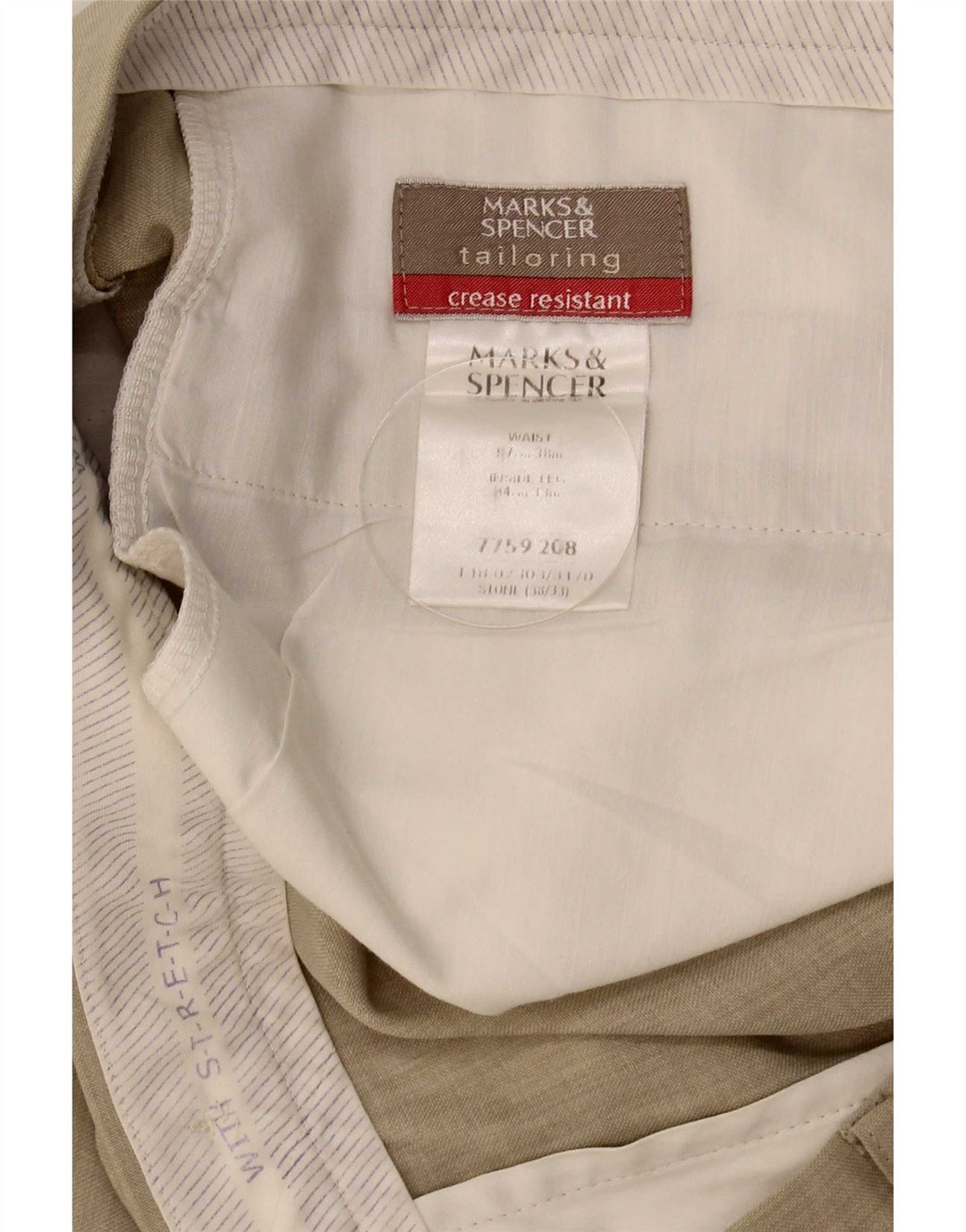 Pantaloni da abito dritti da uomo Marks & Spencer W38 L26 Poliestere beige