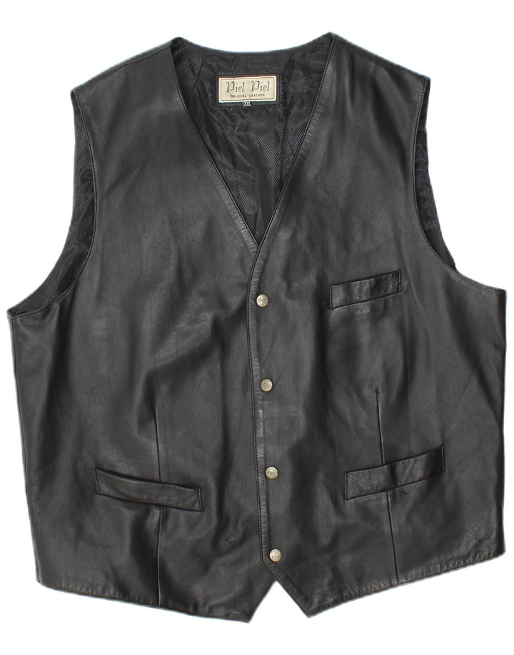 Gilet in pelle da uomo vintage 2XL in pelle nera