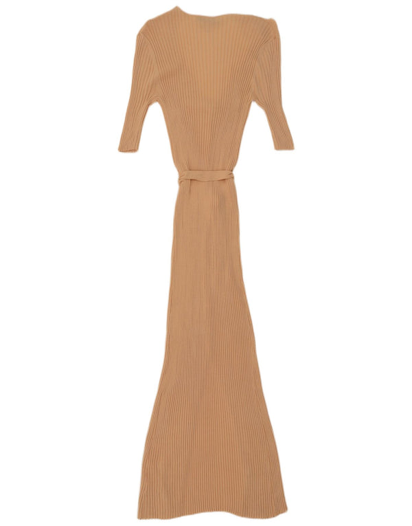Abito aderente con maniche a 3/4 da donna Zara UK 14 Large Beige Viscosa moderno