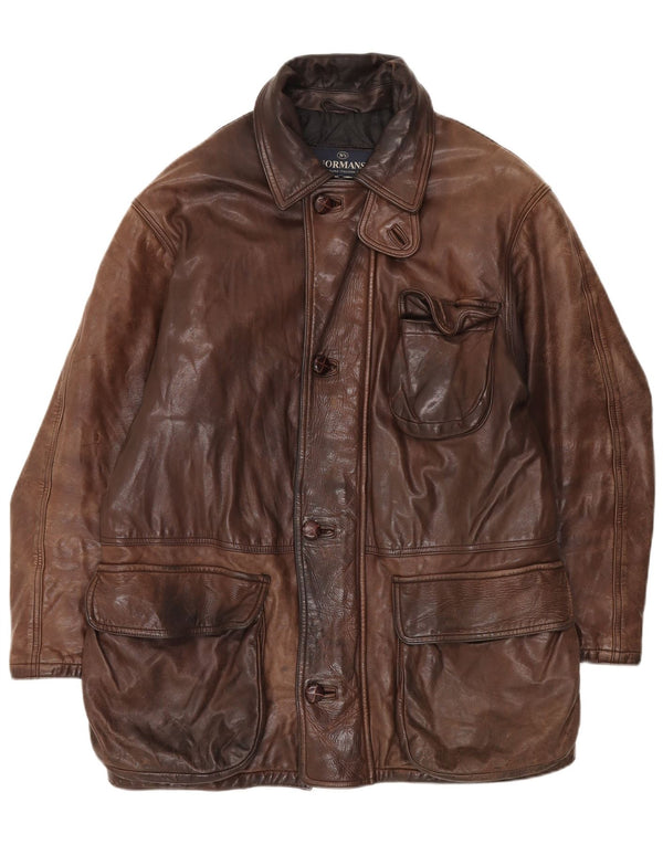 Giacca in pelle vintage da uomo IT 50 grande in pelle marrone