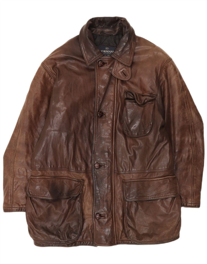 Giacca in pelle vintage da uomo IT 50 grande in pelle marrone