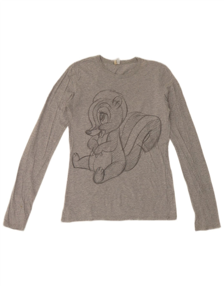 Benetton Donna Disney Graphic Top manica lunga UK 12 Cotone grigio medio