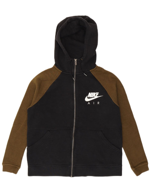 Felpa con cappuccio e zip grafica Nike da uomo, piccola, in cotone color block nero