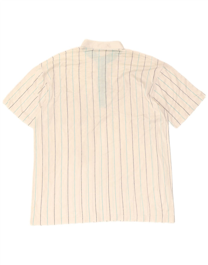 VINTAGE Mens Polo Shirt Medium Off White Striped Cotton