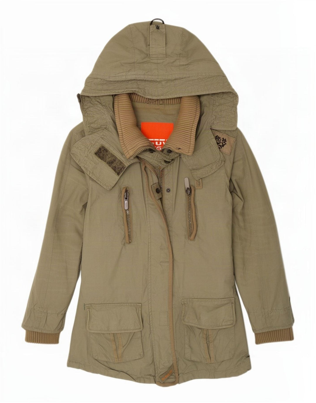 Giacca parka da donna con cappuccio Superdry UK 12 cotone kaki medio