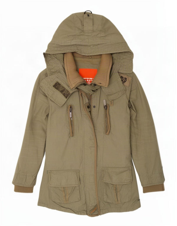 Giacca parka da donna con cappuccio Superdry UK 12 cotone kaki medio