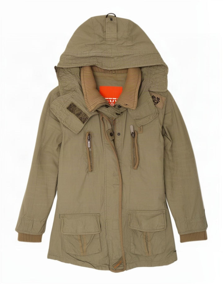 Giacca parka da donna con cappuccio Superdry UK 12 cotone kaki medio