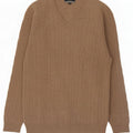 Maglione da uomo con scollo a V Green Leaves in lana beige medio