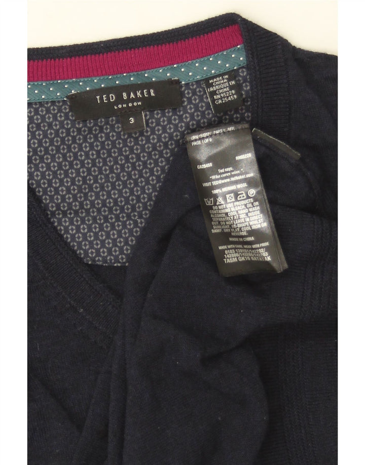 TED BAKER Maglione da uomo con scollo a V taglia 3 medio in lana merino blu navy