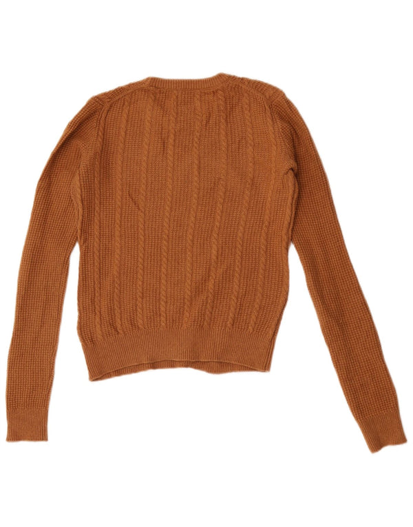Maglione maglione girocollo corto da donna Jack Wills UK 8 piccolo in lana marrone