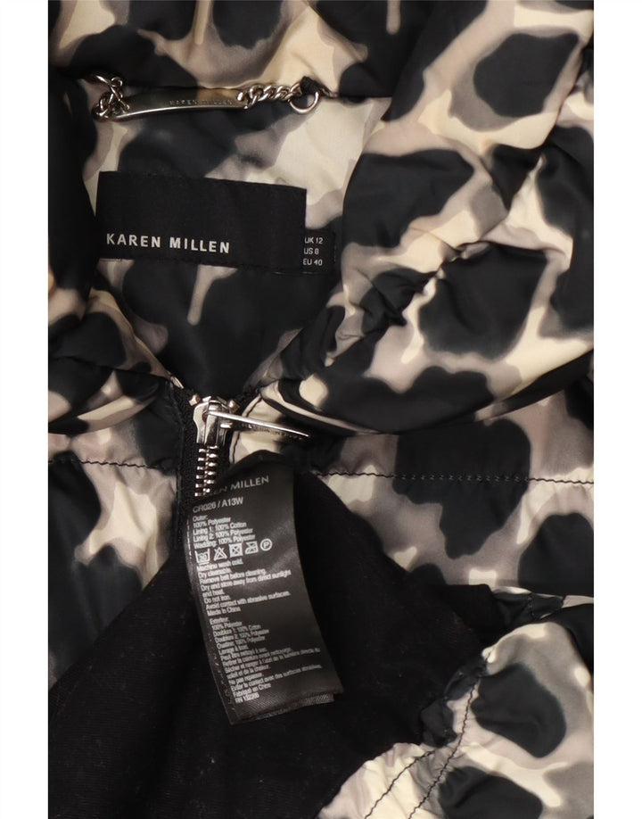 Cappotto imbottito da donna Karen Millen UK 12 Poliestere medio nero con stampa animalier