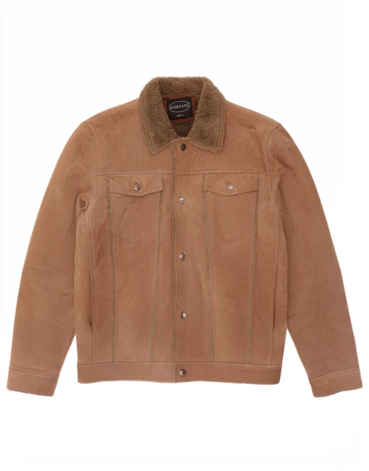Giacca in pelle Sherpa da uomo Borsani UK 40 grande in pelle marrone