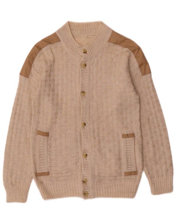 Maglione cardigan da donna vintage UK 10 piccolo color block beige
