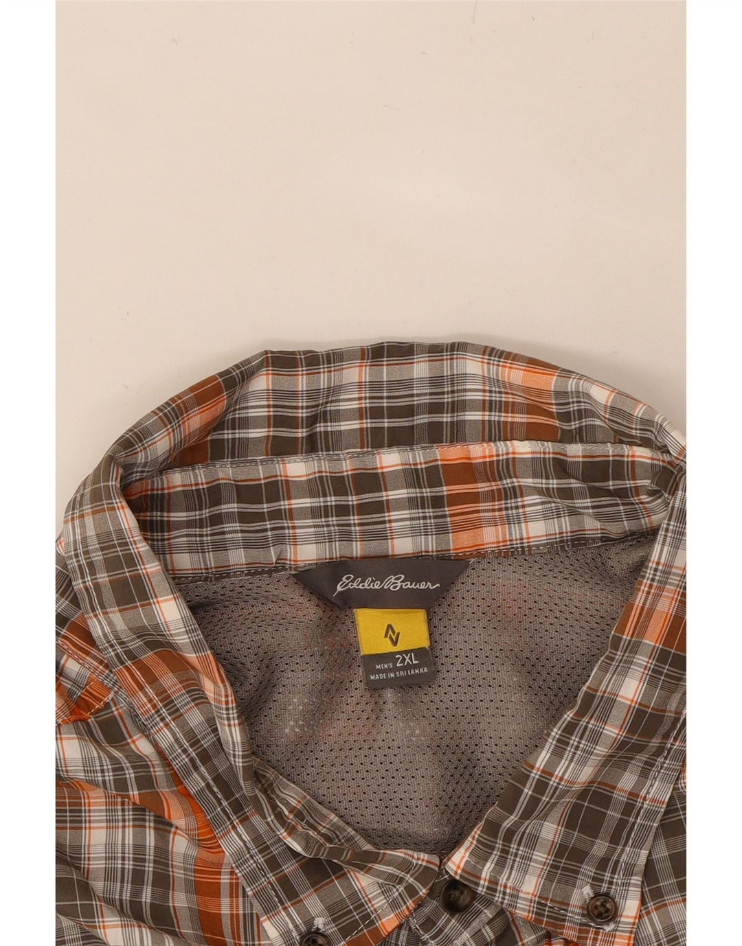 EDDIE BAUER Mens Short Sleeve Shirt 2XL Orange Check Polyester Vintage Eddie Bauer and Second-Hand Eddie Bauer from Messina Hembry 
