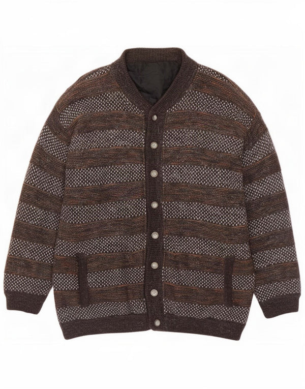 Giubbotto bomber in maglia da uomo vintage UK 42 XL a righe marroni