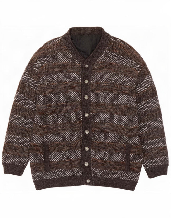 Giubbotto bomber in maglia da uomo vintage UK 42 XL a righe marroni