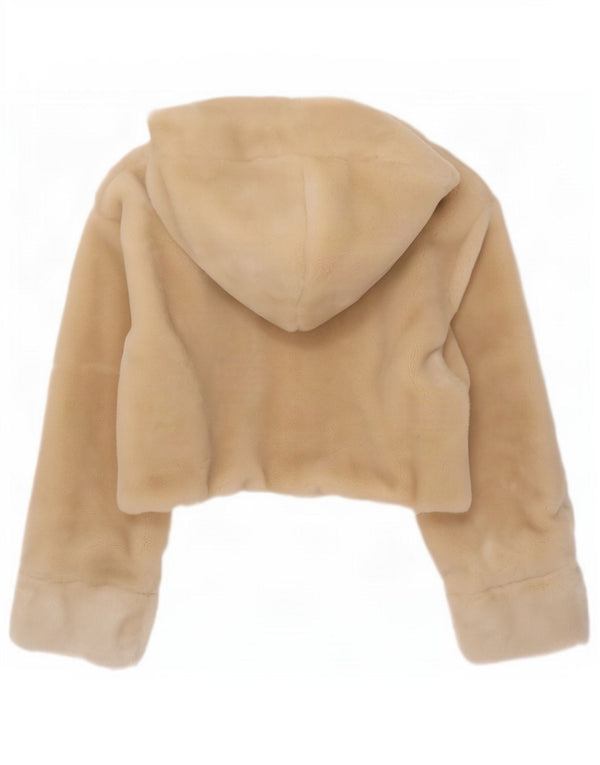 Giacca vintage da donna oversize in pelliccia sintetica con cappuccio UK 20 2XL Acrilico beige