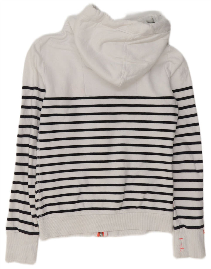 Maglione con cappuccio e zip da donna SUPERDRY UK 6 XS cotone a righe bianche
